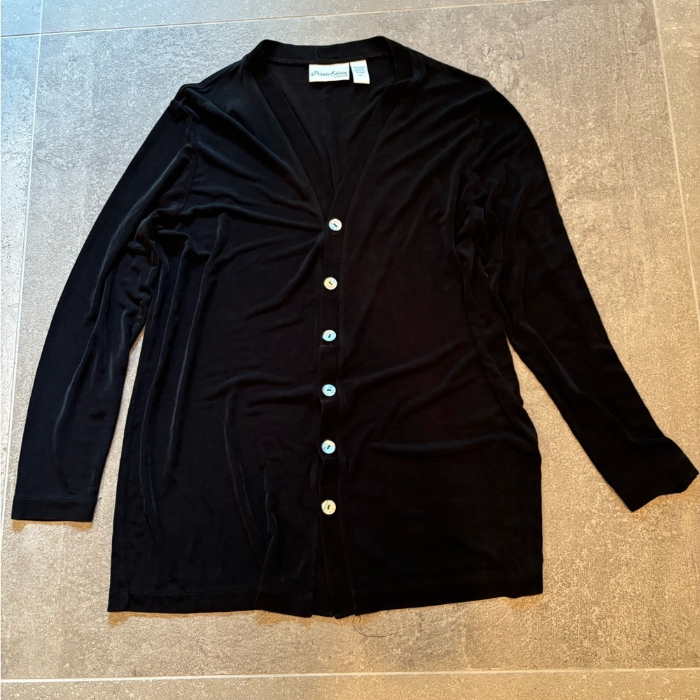 Black Chico’s private edition long sleeve cardigan size 1